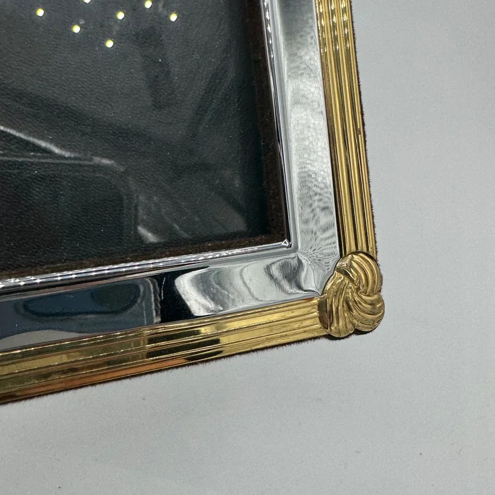 Vintage Mixed Metal Gold Silver Tone Picture Frame Ribbed Scroll Corner 5x4